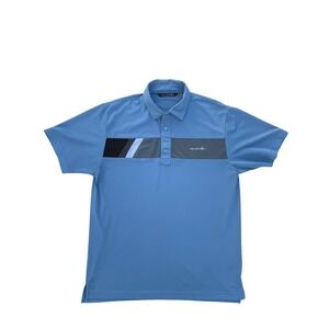 Travis Mathew Polo Shirt Mens Golf Striped Blue Short Sleeve‎ Casual
